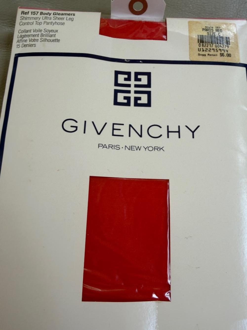 Givenchy Paris Red Sheer Control Top Pantyhose very rare vintage